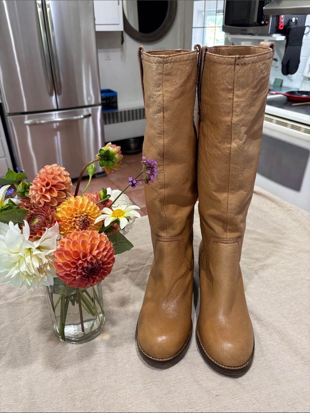 Leather Tall Riding Boots - Tan
